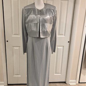 Elegant Pale Blue Satin evening gown with bolero top Size 10